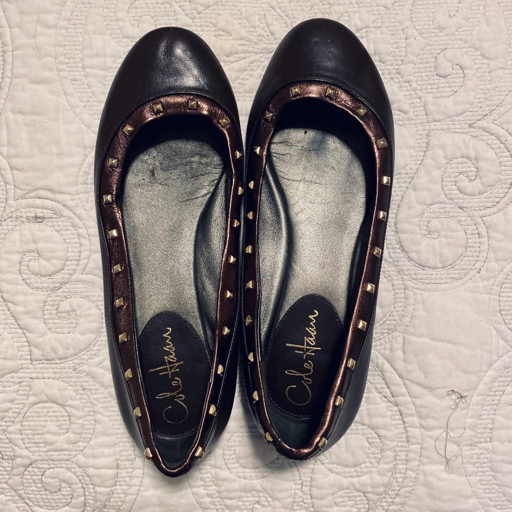 Cole Haan Black Leather Studded Ballet Flats